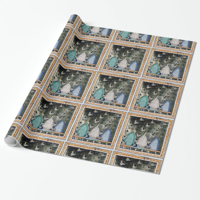 HONEY BEES, BEE HIVES,MEDIEVAL BEEKEEPER WRAPPING PAPER (Unrolled)