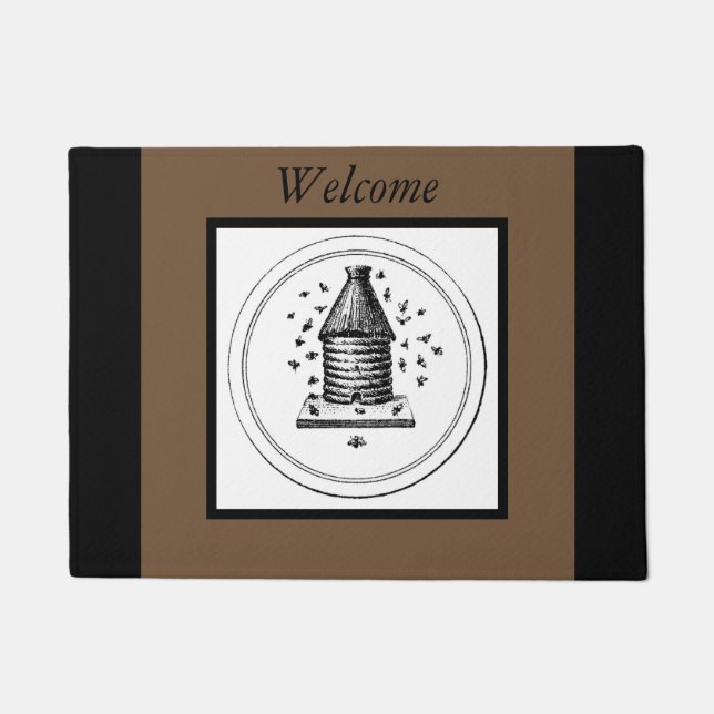 Honey Bees Beehive Optional Welcome and Colour Doormat (Front)
