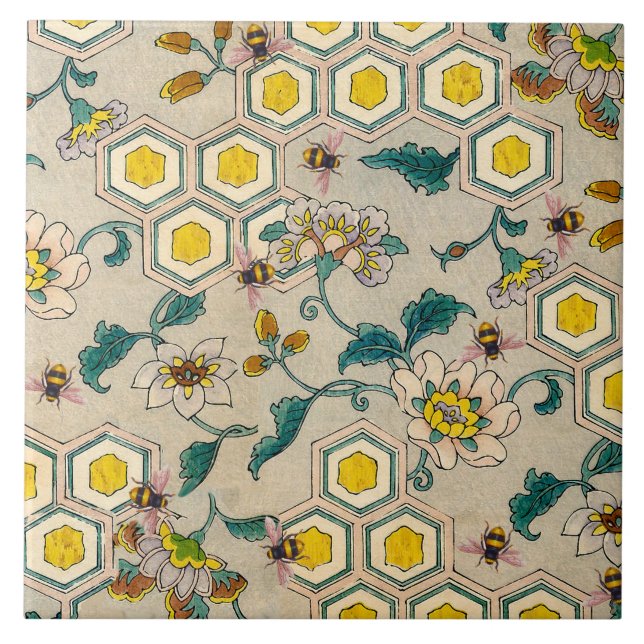 HONEY BEES,BEEHIVES, SPRING FLOWERS BEEKEEPER  CERAMIC TILE (Front)