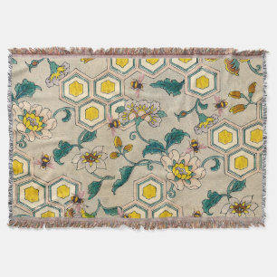 HONEY BEES,BEEHIVES,SPRING FLOWERS BEEKEEPER THROW BLANKET
