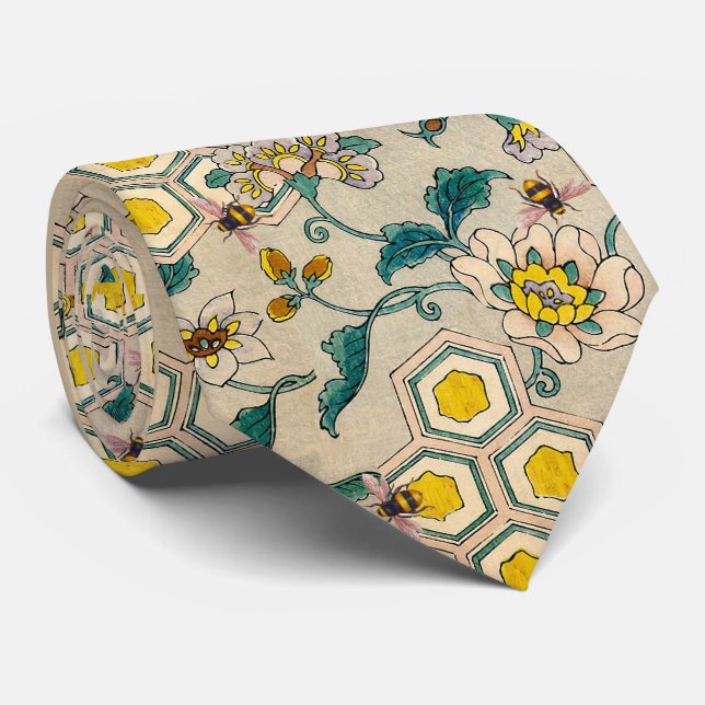 HONEY BEES,BEEHIVES, SPRING FLOWERS BEEKEEPER  TIE (Rolled)