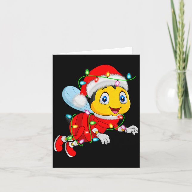 Honey Bees Christmas Lights Santa Costume Cute Ani Card (Front)