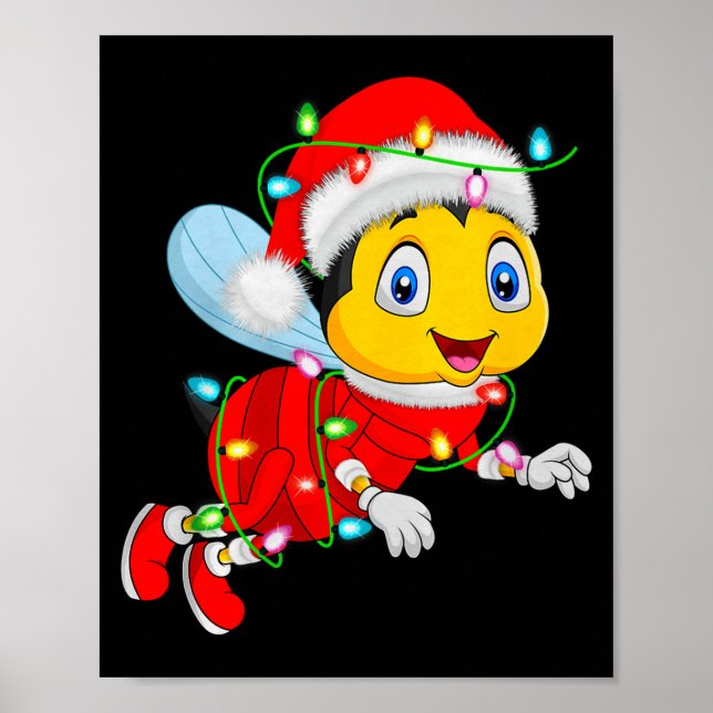 Honey Bees Christmas Lights Santa Costume Cute Ani Poster (Front)