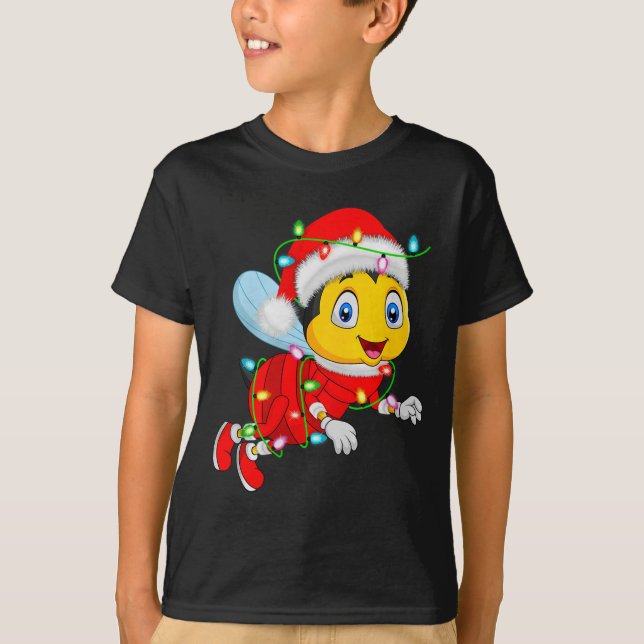 Honey Bees Christmas Lights Santa Costume Cute Ani T-Shirt (Front)