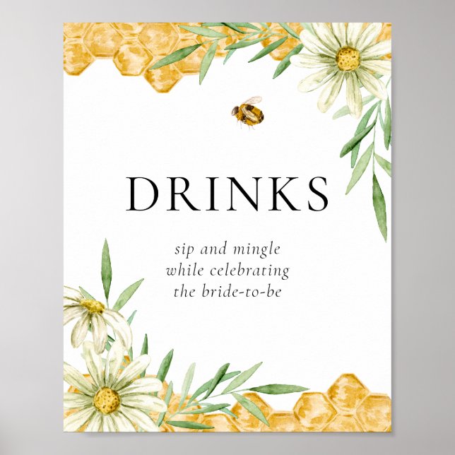 Honey Bees Daisy Flower Bar Drink Station Sign (Front)