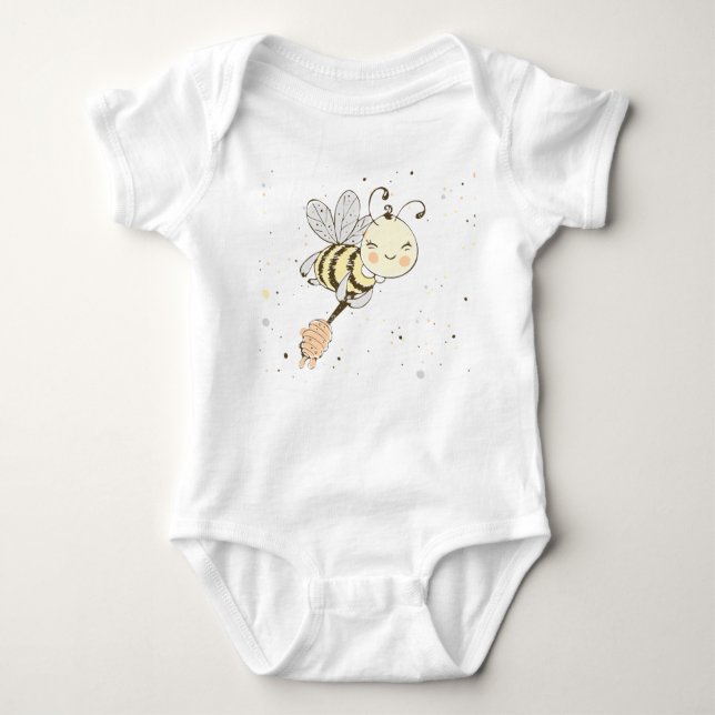 Honey Bees, Fairy & Baby Bees In Seamless Pattern Baby Bodysuit (Front)