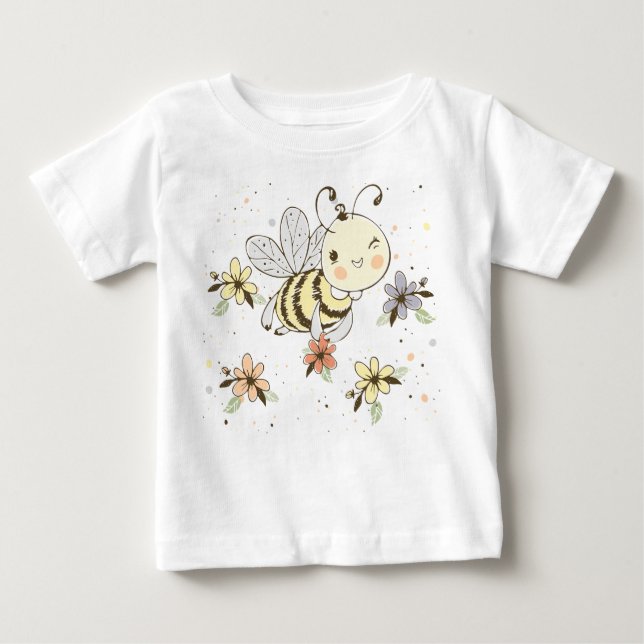 Honey Bees, Fairy & Baby Bees In Seamless Pattern Baby T-Shirt (Front)