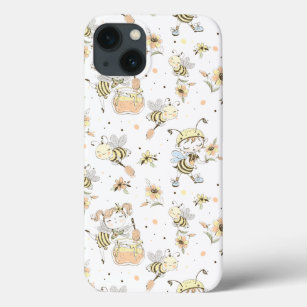 Honey Bees, Fairy & Baby Bees In Seamless Pattern iPhone 13 Case