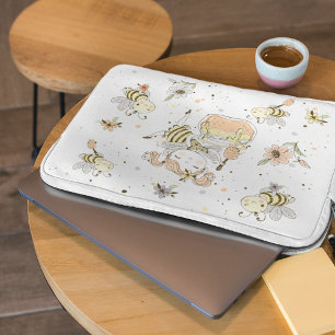 Honey Bees, Fairy & Baby Bees In Seamless Pattern Laptop Sleeve