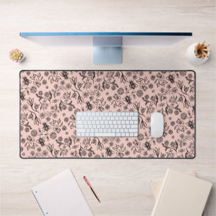 Honey Bees Floral Liberty Pattern Cute Blush Pink Desk Mat