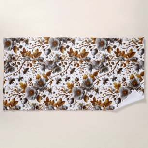 honey bees  florals and leaves pattern doodle art beach towel