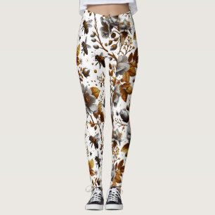 honey bees florals and leaves pattern doodle art leggings