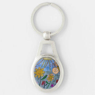 Honey Bees & Flowers Metal Key Ring
