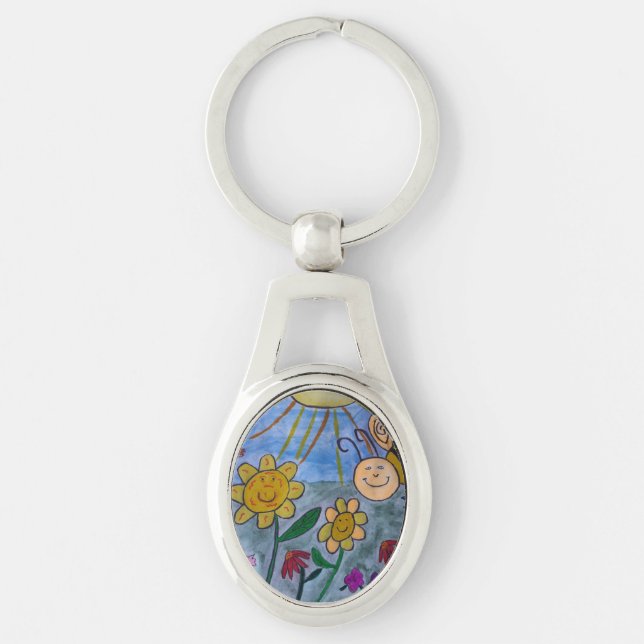Honey Bees & Flowers Metal Key Ring (Front)
