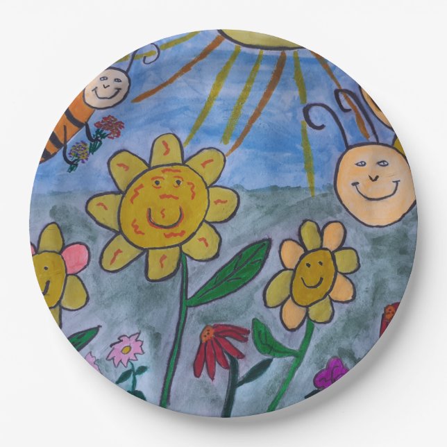 Honey Bees & Flowers Paper Plate (Front)