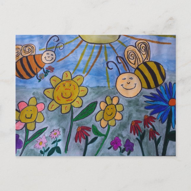 Honey Bees & Flowers Postcard (Front)
