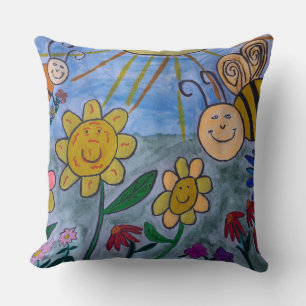 Honey Bees & Flowers Throw Cushion