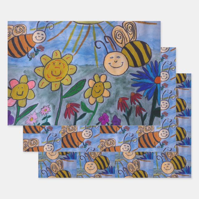 Honey Bees & Flowers Wrapping Paper Sheet (Set)