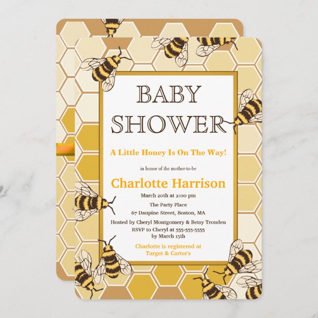 Honey Bees & Honey Comb Neutral Baby Shower Invitation (Front/Back)