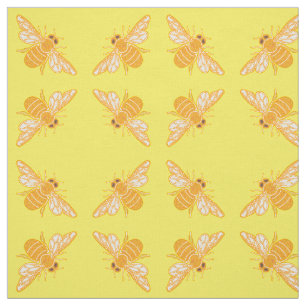 Honey bees in diamond pattern on bright yellow fabric