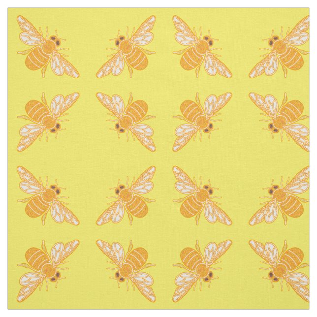 Honey bees in diamond pattern on bright yellow fabric (Swatch)