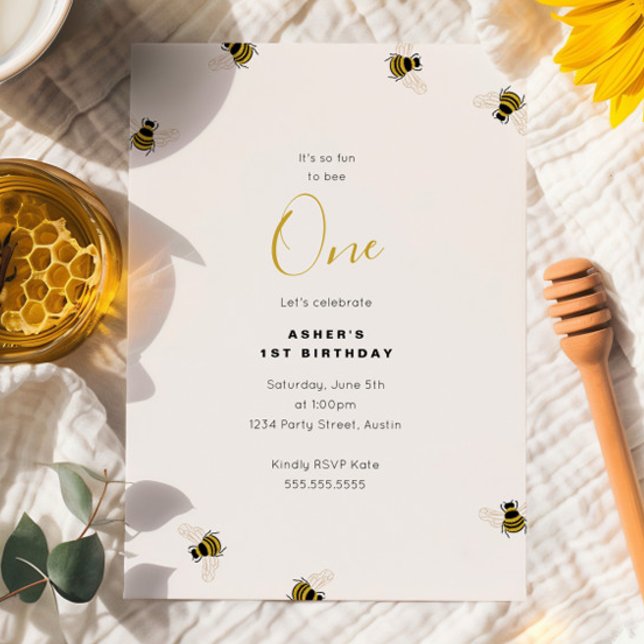 Honey Bees Kids 1st Birthday Invitation (Creator Uploaded)