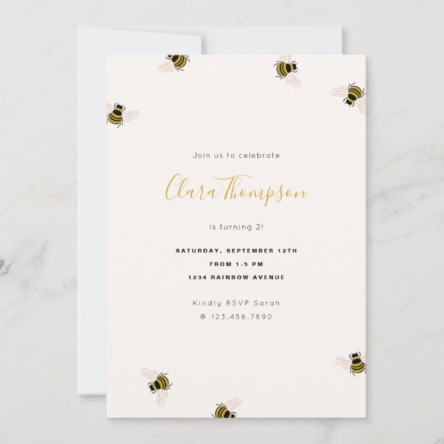 Honey Bees Kids Birthday Invitation (Front)