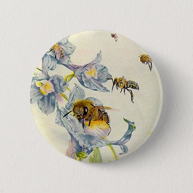 Honey Bees & Morning Glory Flowers EZ2 Customise 6 Cm Round Badge (Front)