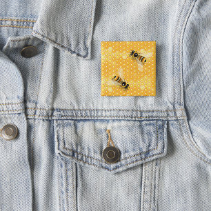 Honey Bees on Bright Honeycomb Pattern  15 Cm Square Badge
