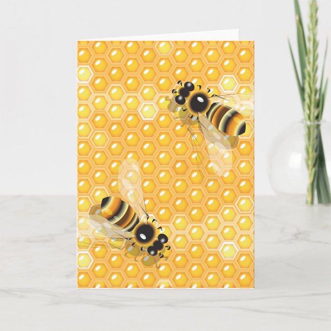 Honey Bees on Bright Honeycomb Pattern  Card (Creator Uploaded)