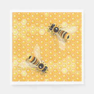 Honey Bees on Bright Honeycomb Pattern  Napkin