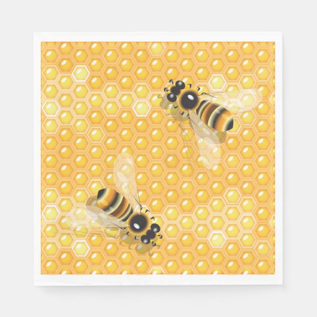 Honey Bees on Bright Honeycomb Pattern  Napkin (Front)