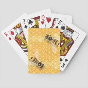 Honey Bees on Bright Honeycomb Pattern  Playing Cards