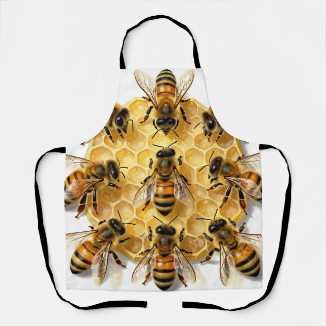 Honey Bees on Hexagonal Honeycomb Circle Apron (Front)