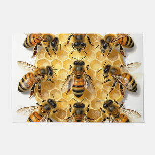 Honey Bees on Hexagonal Honeycomb Circle Doormat