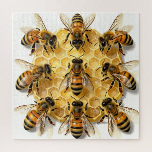 Honey Bees on Hexagonal Honeycomb Circle Jigsaw Puzzle