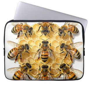 Honey Bees on Hexagonal Honeycomb Circle Laptop Sleeve