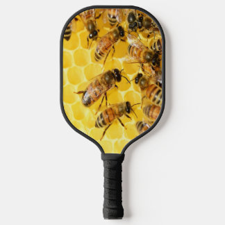 Honey Bees on Honeycomb Pickleball Paddle