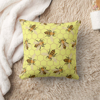 Honey Bees Pattern, Yellow Background Cushion