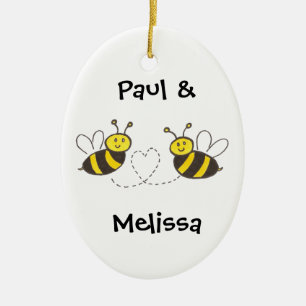 Honey Bees with Heart Ceramic Tree Decoration