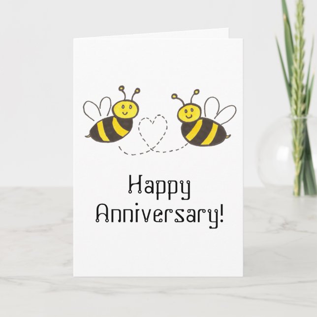 Honey Bees with Heart Happy Anniversary Card (Front)