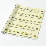 Honey Bees with Heart Happy Anniversary! Wrapping Paper<br><div class="desc">This product line features two sweet bees with a heart.  Whimsical line drawing - perfect for an anniversary,  wedding or baby shower.  The text "happy anniversary!" can be easily customised.</div>