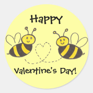 Honey Bees with Heart Happy Valentine's Day! Classic Round Sticker