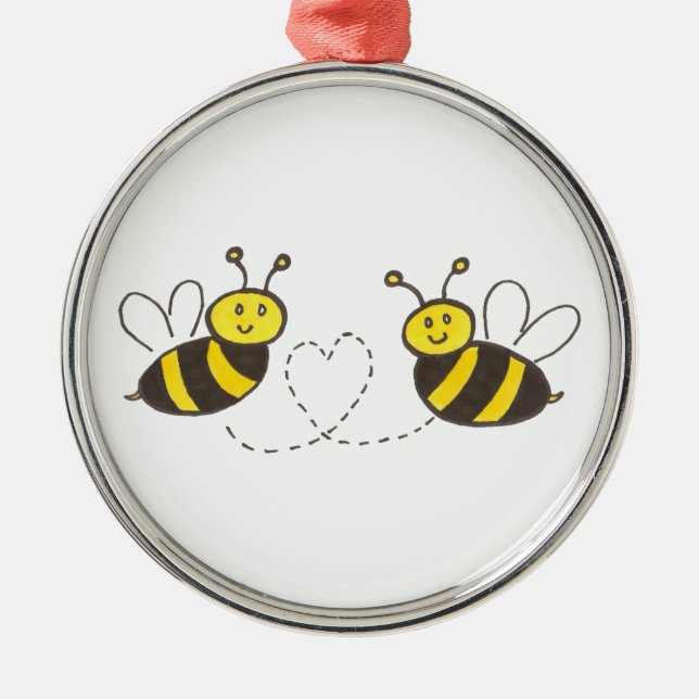 Honey Bees with Heart Metal Ornament (Front)