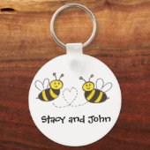 Honey Bees with Heart with Personalised Name Key Ring (Front)