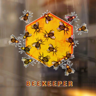 Honey bees with orange yellow hexagon drawing art