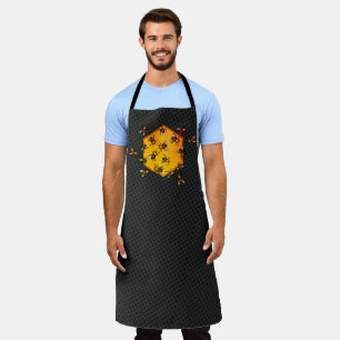 Honey bees with orange yellow hexagon drawing art apron