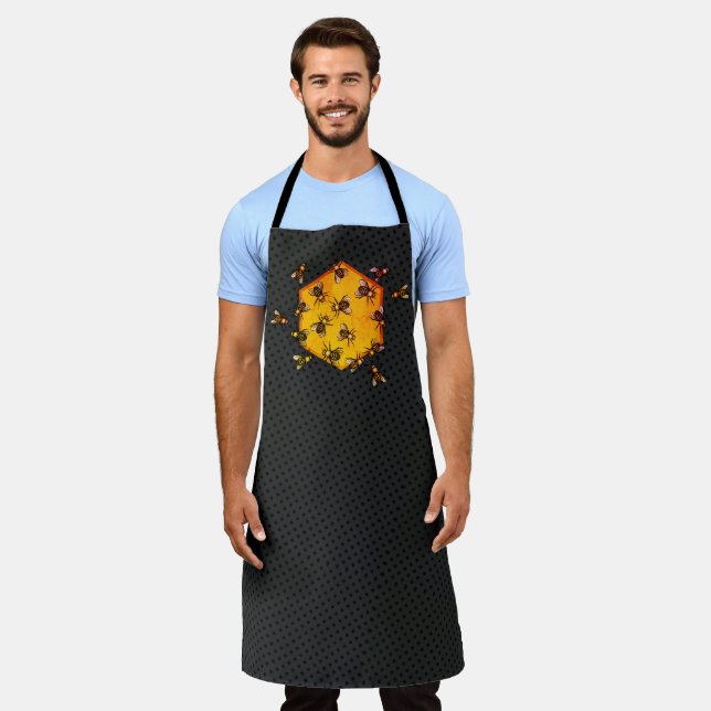 Honey bees with orange yellow hexagon drawing art apron (Worn)
