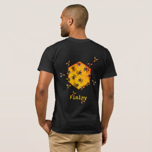Honey bees with orange yellow hexagon drawing art T-Shirt