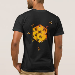 Honey bees with orange yellow hexagon drawing art T-Shirt